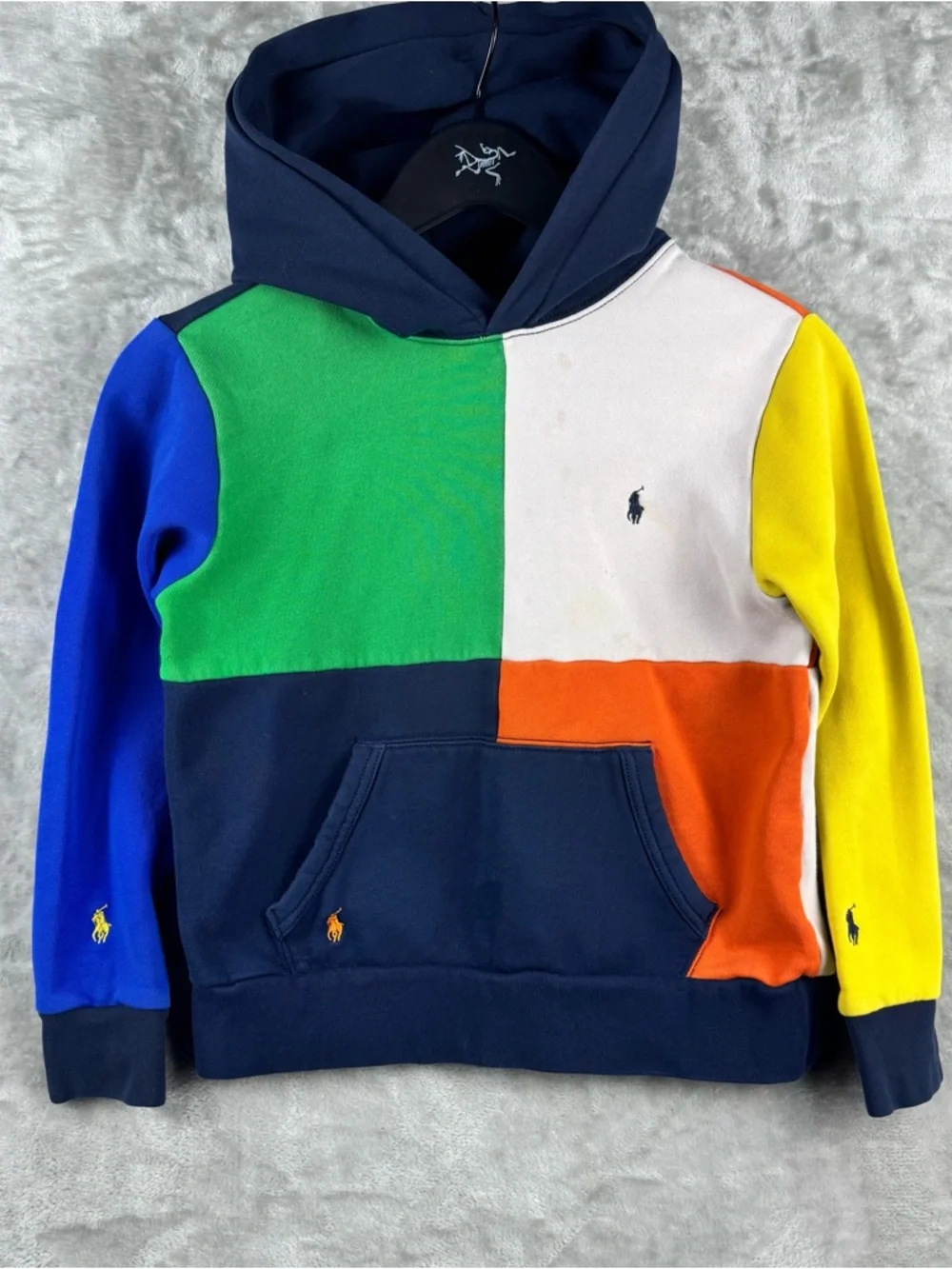 Polo Ralph Lauren Youth M‎ 10-12 Color Block Hoodie Blue Yellow White Green